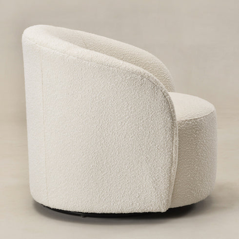 Everitte Bouclé Swivel Barrel Chair - Cream Modern Swivel Chair | Swivel Accent Chairs | Kinwell Furniture | Swivel Armchairs