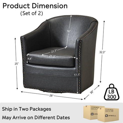 Lawton Faux Leather Tufted Swivel Chair – Black Industrial Modern Swivel Chair | Faux Leather Office & Lounge Chair | Kinwell Furniture | High Back Chair