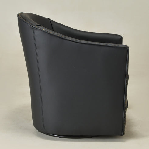 Lawton Faux Leather Tufted Swivel Chair – Black Industrial Modern Swivel Chair | Faux Leather Office & Lounge Chair | Kinwell Furniture | High Back Chair