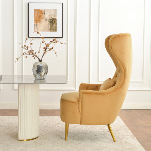 Letitia Velvet Wingback Accent Chair - Camel Accent Chair | Decorative Accent Chairs | Kinwell Furniture | Modern Accent Chairs