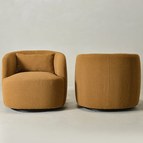 Ashlie Bouclé Swivel Barrel Chair - Brown Modern Swivel Chair | Swivel Accent Chairs | Kinwell Furniture | Swivel Armchairs