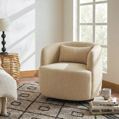 Ashlie Linen Swivel Barrel Chair - Wheat Modern Swivel Chair | Swivel Accent Chairs | Kinwell Furniture | Swivel Armchairs
