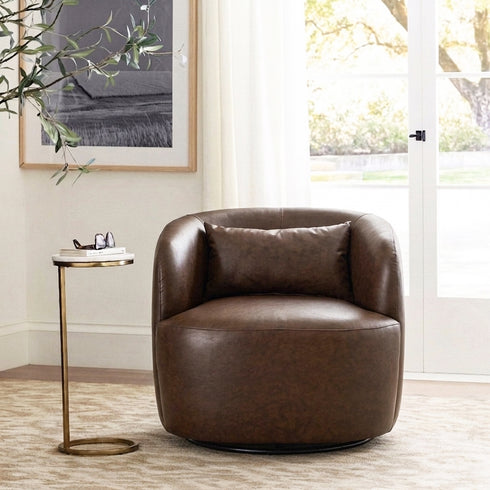 Ashlie Faux Leather Swivel Chair - Brown Modern Swivel Chair | Swivel Accent Chairs | Kinwell Furniture | Swivel Armchairs
