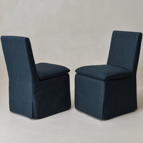 Diane Slipcover Performance Dining Chair with Casters - Indigo Upholstered Dining Chair | Modern Dining Chairs | Kinwell Furniture | Performance Fabric Dining Chairs