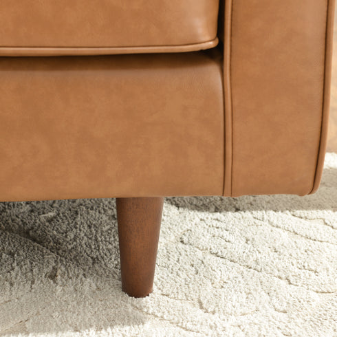 Tiziano Tufted 3-Seater Sofa – Camel Faux Leather Couch with Accent Pillows | Mid-Century Modern Sofa | Kinwell Furniture