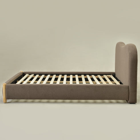 Dorothy Linen Platform Bed with Headboard – Teddy Brown Modern Upholstered Queen Bed Frame | Platform Beds | Kinwell Furniture | Bedroom Bed Frame
