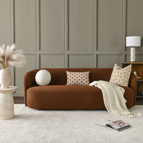 Everitte Bouclé Loveseat Sofa & Swivel Barrel Chair Set | Modern Fabric Loveseat Couch & Accent Swivel Chair | Kinwell Furniture | Comfortable Loveseat Sofa & Swivel Armchair Combo | Modern Living Room Furniture Set