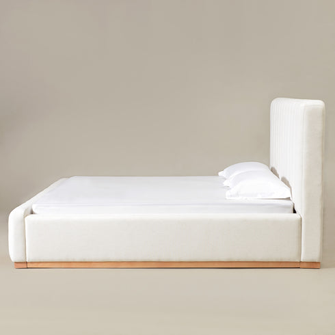 Agnes Linen Platform Bed - Beige / Gray Upholstered Bed | Queen & King Platform Beds | Kinwell Furniture | Modern Linen Bed Frames
