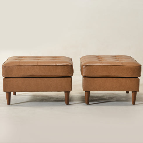 Tiziano Tufted Ottoman – Faux Leather Rectangular Footrest & Accent Seat | Mid-Century Upholstered Pouf | Camel Ottoman