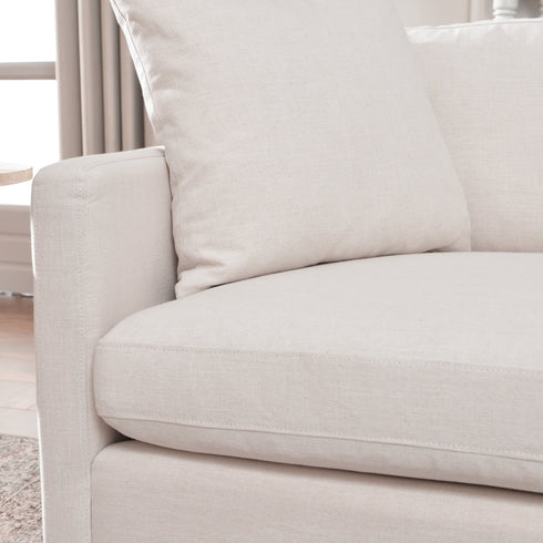 Cream Goose Down Sectional Sofa | L-Shape Down Filled Sectional with Chaise | Cream Upholstered Sectional Sofa | Modern Cream Sectional Couch | Soft Down Sectional Sofa