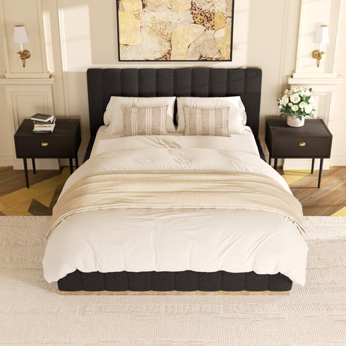 Agnes Bouclé Bed Frame with Headboard-White Modern Bed Frame | Platform Beds | Kinwell Furniture | Bedroom Bed Headboard