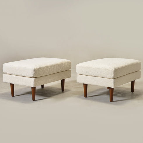 Albert Linen Blend Ottoman – Footrest & Pouf | Living Room Accent Seat | Kinwell Furniture | Contemporary Ottoman | Cream