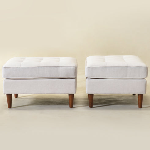 Tiziano Tufted Ottoman – Linen Rectangular Footrest & Accent Seat | Mid-Century Upholstered Pouf | Ivory Ottoman