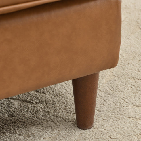 Tiziano Tufted Ottoman – Faux Leather Rectangular Footrest & Accent Seat | Mid-Century Upholstered Pouf | Camel Ottoman