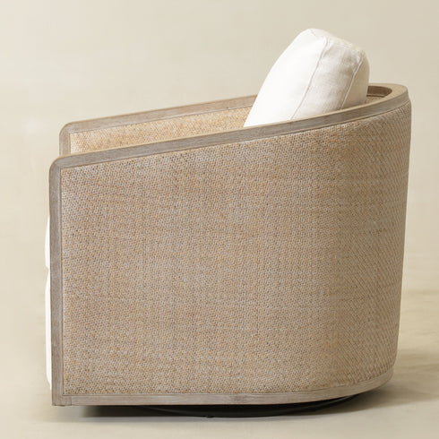 Claude Linen Swivel Cane Chair