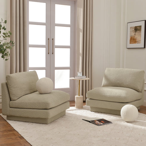 Montyne Bouclé Armless Chair - Comfortable Accent Chair | Side Chairs for Living Room | Kinwell Furniture | Oversize Accent Chairs & Large Accent Chairs