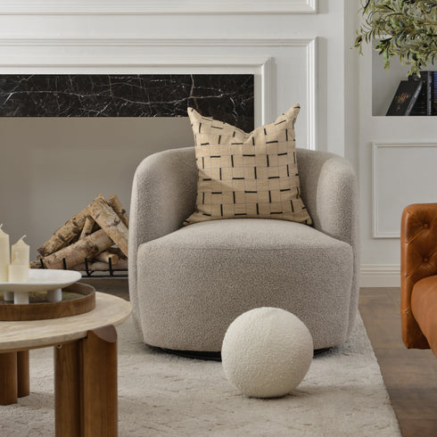 Ashlie Bouclé Swivel Barrel Chair - Taupe Modern Swivel Chair | Swivel Accent Chairs | Kinwell Furniture | Swivel Armchairs