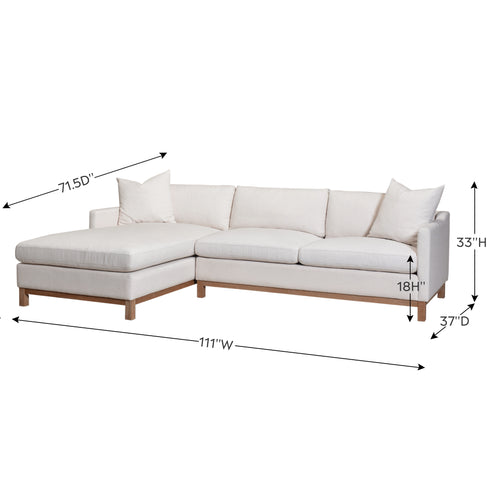 Cream Goose Down Sectional Sofa | L-Shape Down Filled Sectional with Chaise | Cream Upholstered Sectional Sofa | Modern Cream Sectional Couch | Soft Down Sectional Sofa