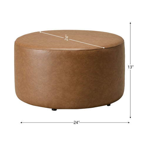 Elof Faux Leather Ottoman - 18" & 24" Round Ottoman | Small Space Furniture | Kinwell Furniture | Leather Accent Stool