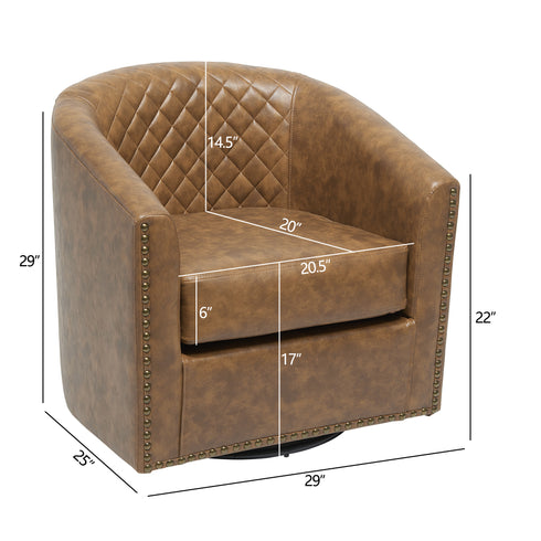 Logan Faux Leather Tufted Swivel Club Chair - Coffee Modern Swivel Chair | Swivel Accent Chairs | Kinwell Furniture | Swivel Armchairs