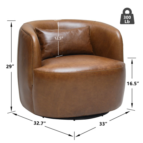Ashlie Leather Swivel Barrel Chair - Brown Modern Swivel Chair | Swivel Accent Chairs | Kinwell Furniture | Swivel Armchairs