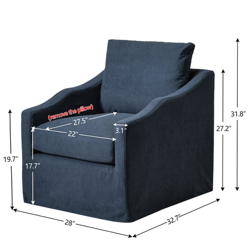 Charles Slipcover Swivel Barrel Chair – Navy Modern Swivel Chair | Slipcover Swivel Chairs | Kinwell Furniture | Swivel Armchairs