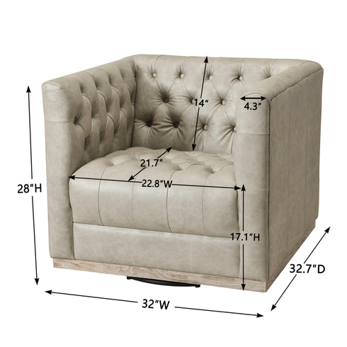 Gustave Premium Leather Swivel Armchair - Light Gray Modern Swivel Chair | Swivel Accent Chairs | Kinwell Furniture | Swivel Armchairs