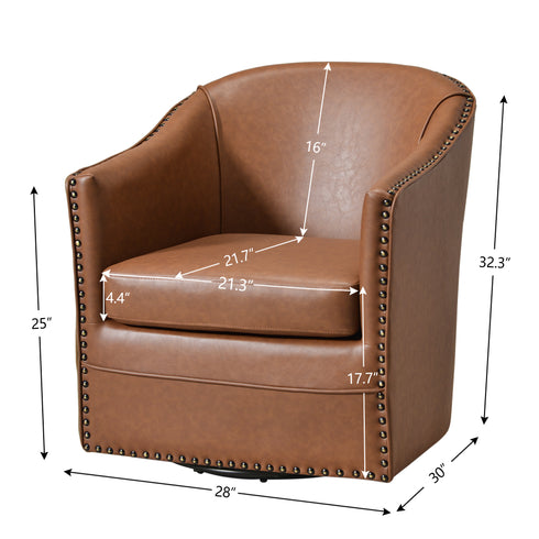 Lawton Faux Leather Tufted Swivel Chair – Brown Industrial Modern Swivel Chair | Faux Leather Office & Lounge Chair | Kinwell Furniture | High Back Chair