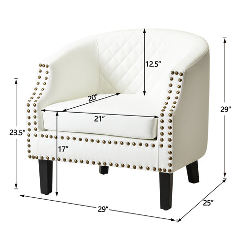 Louis Faux Leather Tufted Club Chair - White Accent Chair | Decorative Accent Chairs | Kinwell Furniture | Modern Club Chairs | Barrel Club Chair | Nailhead Trim Chair | Contemporary Faux Leather Chair | Elegant White Chair