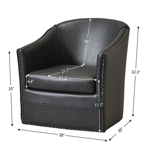 Lawton Faux Leather Tufted Swivel Chair – Black Industrial Modern Swivel Chair | Faux Leather Office & Lounge Chair | Kinwell Furniture | High Back Chair
