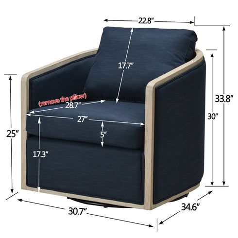 Claude Performance Linen Fabric Swivel Chair - Indigo Modern Swivel Chair | Swivel Accent Chairs | Kinwell Furniture | Swivel Armchairs