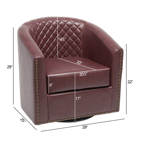 Logan Faux Leather Tufted Swivel Club Chair - Red Modern Swivel Chair | Swivel Accent Chairs | Kinwell Furniture | Swivel Armchairs