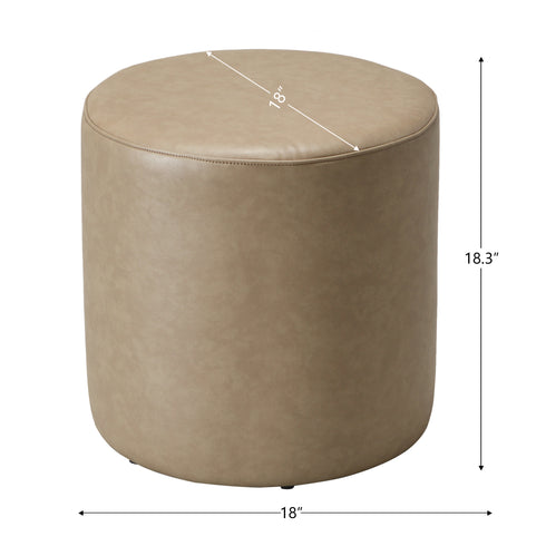 Elof Faux Leather Ottoman - 18" & 24" Round Ottoman | Small Space Furniture | Kinwell Furniture | Leather Accent Stool