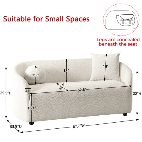 Susie White Bouclé Loveseat | White Curved Back Loveseat | Kinwell Furniture | Compact Bouclé Sofa for Living Room