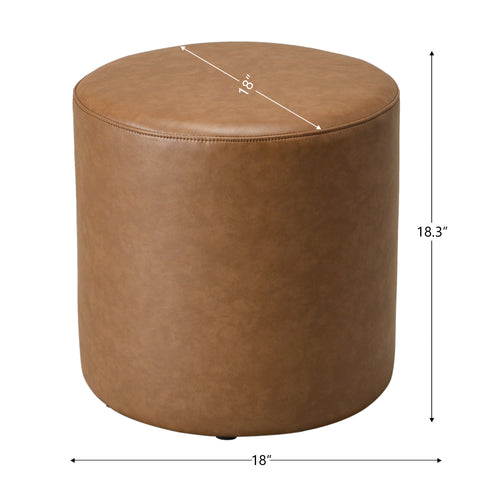Elof Faux Leather Ottoman - Faux Leather Footrest | Round Pouf for Living Room | Kinwell Furniture | Stylish Home Seating