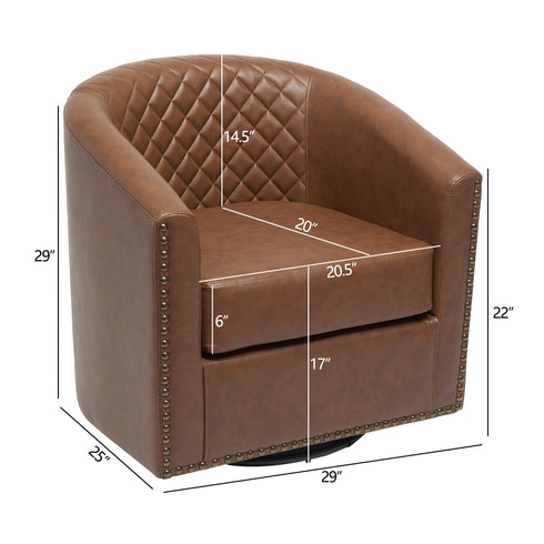 Logan Faux Leather Tufted Swivel Club Chair - Modern Swivel Chair | Swivel Accent Chairs | Kinwell Furniture | Swivel Armchairs