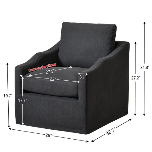 Charles Slipcover Swivel Barrel Chair – Black Modern Swivel Chair | Slipcover Swivel Chairs | Kinwell Furniture | Swivel Armchairs
