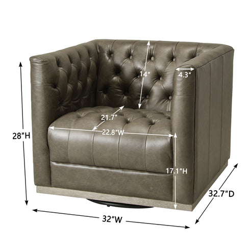 Gustave Premium Leather Swivel Armchair - Dark Gray Modern Swivel Chair | Swivel Accent Chairs | Kinwell Furniture | Swivel Armchairs