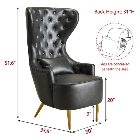 Letitia Faux Leather Wingback Chair - Black Accent Chair | Decorative Faux Leather Chairs | Kinwell Furniture | Modern Wingback Accent Chairs