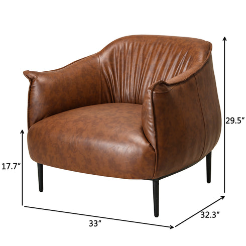 Kadar Leather Barrel Chair-Brown Modern Leather Chair | Accent Chairs | Kinwell Furniture | Barrel Chairs