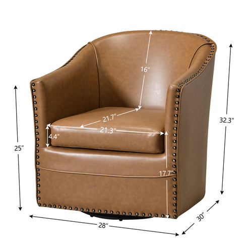 Lawton Faux Leather Tufted Swivel Chair – Camel Industrial Modern Swivel Chair | Faux Leather Office & Lounge Chair | Kinwell Furniture | High Back Chair