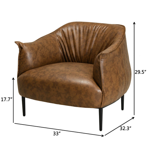 Kadar Leather Barrel Chair-Coffee Modern Leather Chair | Accent Chairs | Kinwell Furniture | Barrel Chairs