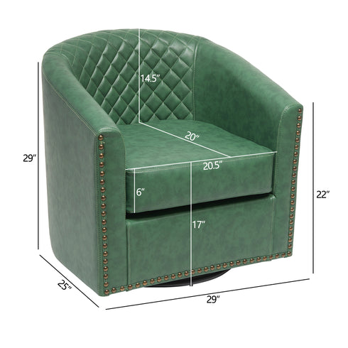 Logan Faux Leather Tufted Swivel Club Chair - Green Modern Swivel Chair | Swivel Accent Chairs | Kinwell Furniture | Swivel Armchairs