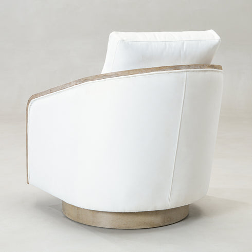 Barnett Swivel Barrel Chair - Pearl White Modern Swivel Chair | Swivel Accent Chairs | Kinwell Furniture | Swivel Armchairs