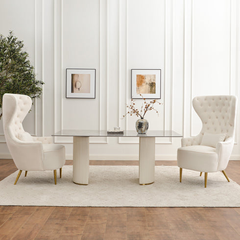 Letitia Velvet Wingback Accent Chair - Cream MCM Accent Chair | Accent Side Chairs | Kinwell Furniture | Leather Accent Chairs & Barrel Accent Chairs