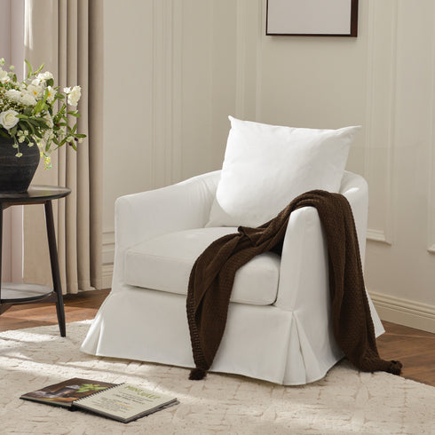 Eliza Slipcover Swivel Barrel Chair – White Swivel Armchair | Washable Slipcover Chair | Kinwell Furniture | Cozy Lounge Chair