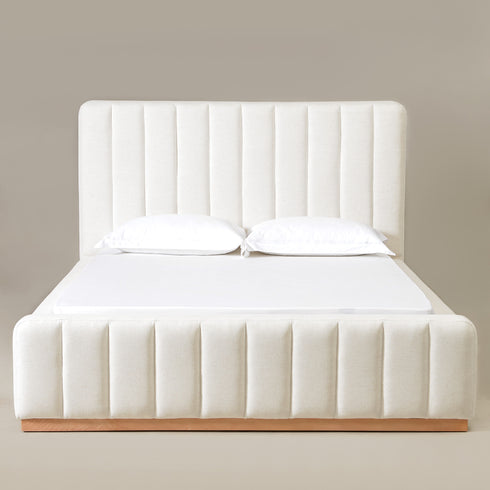 Agnes Linen Platform Bed - Beige / Gray Upholstered Bed | Queen & King Platform Beds | Kinwell Furniture | Modern Linen Bed Frames