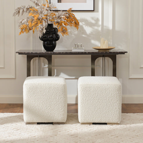 Bouclé Square Ottoman – White Modern Footstool | Small Upholstered Ottomans | Kinwell Furniture | Minimalist Cube Poufs