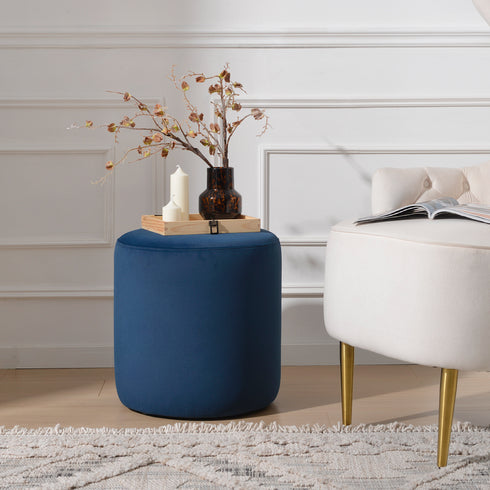 Elof Velvet Ottoman - Navy Fabric Ottoman | Decorative Ottoman | Kinwell Furniture | Modern Ottoman Furniture