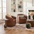 Logan Faux Leather Tufted Swivel Club Chair - Brown Mid Century Modern Swivel Chair | Waiting Room Swivel Chairs| Kinwell Furniture | Designer Swivel Chairs